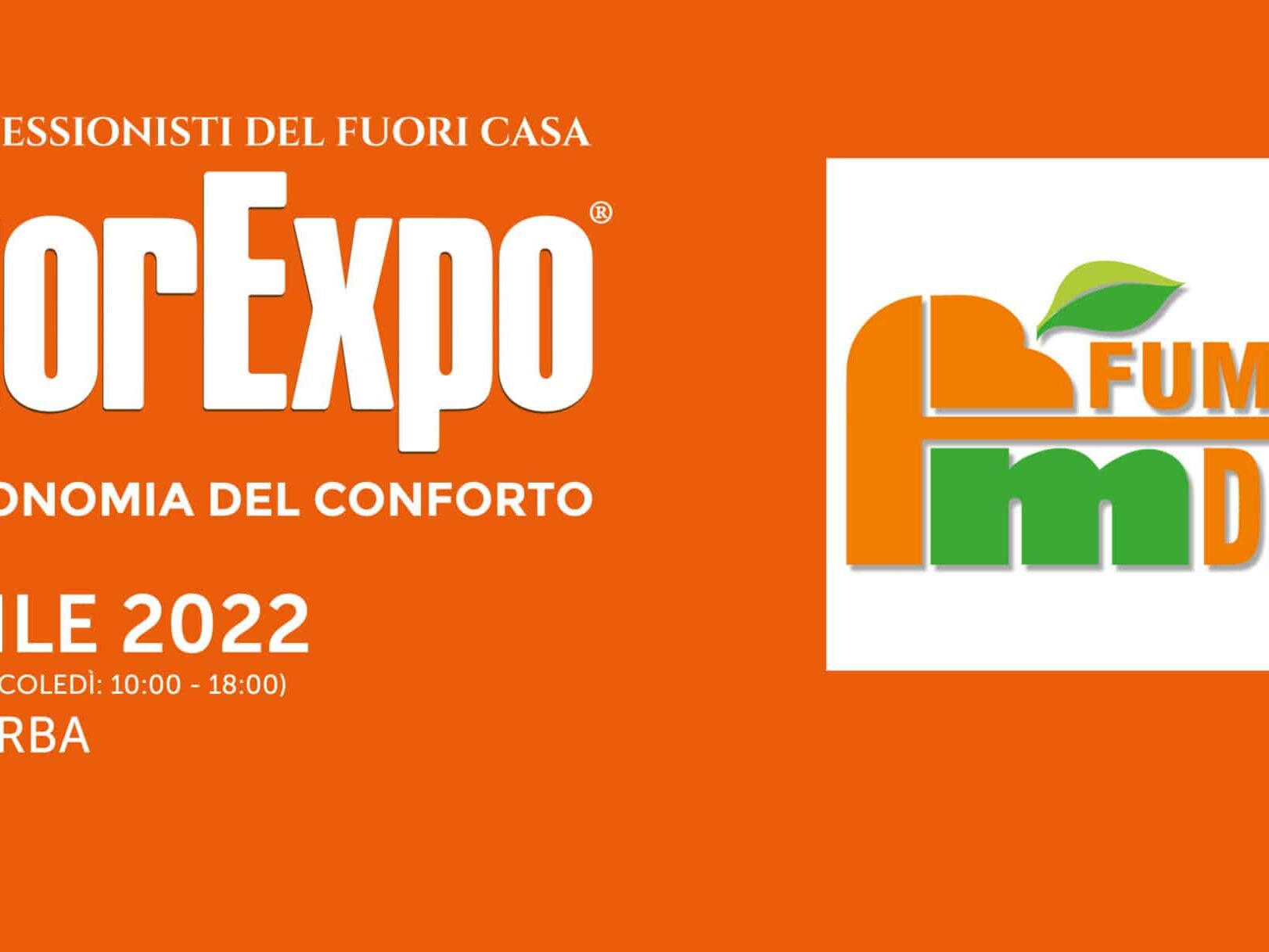 Fumagalli Danilo Ingrosso Ortofrutta Banner arancione dedicato all'evento RistorExpo 2022, che mette in evidenza date, orari, sede e il logo di Fumagalli Danilo con un frutto stilizzato e testo in verde. Perfetto per i professionisti del settore ortofrutticolo, della ristorazione e del commercio all'ingrosso di frutta e verdura. Ristorazione Professionale - GDO - retail - privati